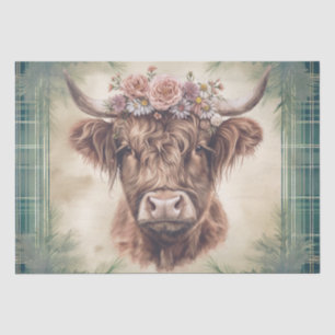 Highland Cow Tartan Watercolor Tissue Paper