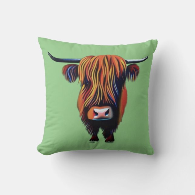 Highland cow throw cushion/pillow pillow (Front)