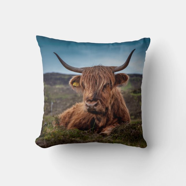 Highland Cow Throw Pillow (Front)