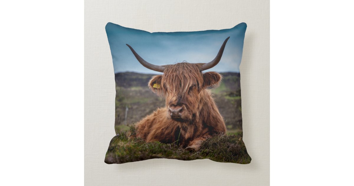 highland cow throw pillow