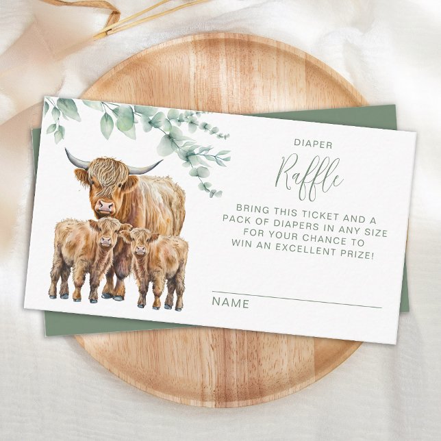 Highland Cow Twins Baby Shower Diaper Raffle Enclosure Card (Creator Uploaded)