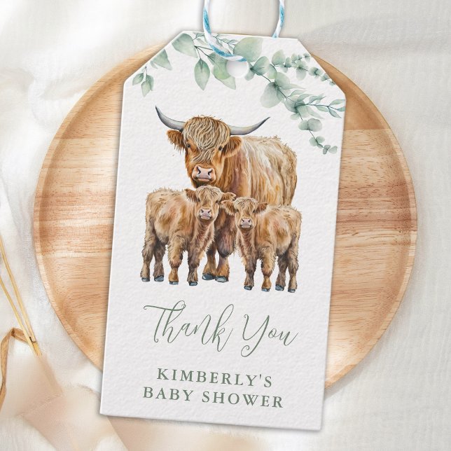 Highland Cow Twins Farm Animals Baby Shower Gift Tags (Creator Uploaded)