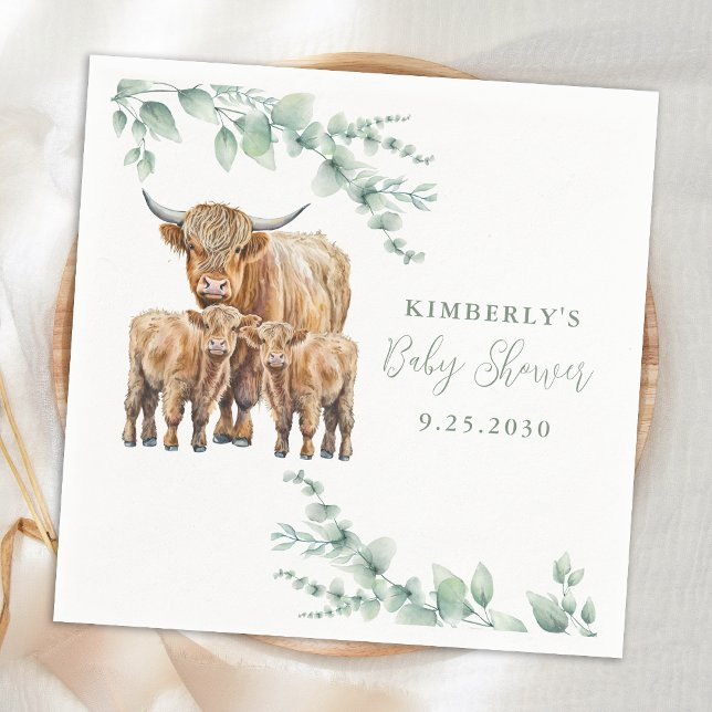 Highland Cow Twins Farm Animals Baby Shower Napkins (Creator Uploaded)