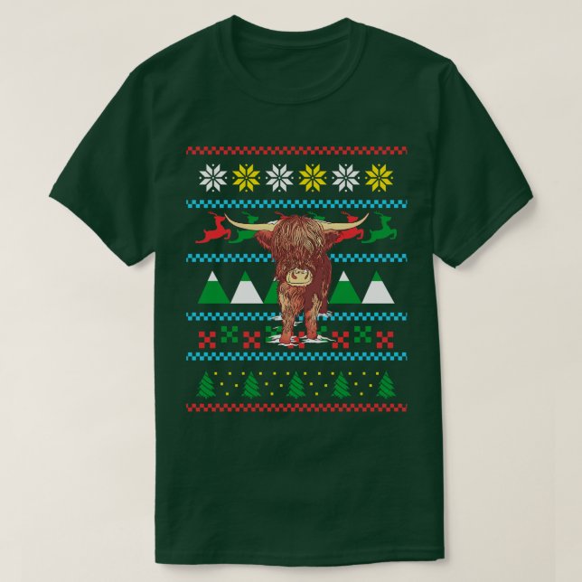 Highland Cow Ugly Christmas 2 T-Shirt (Design Front)