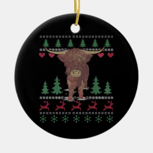 Highland Cow Ugly Christmas Ceramic Ornament