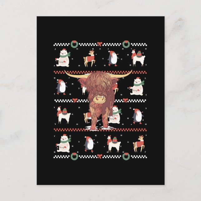 Highland Cow Ugly Christmas Postcard (Front)
