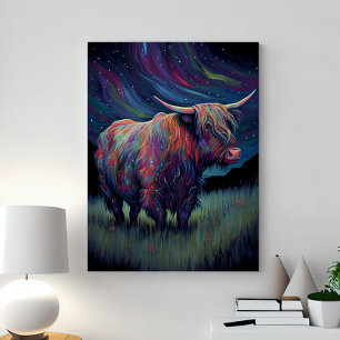Highland Cow Under the Stars Canvas Print