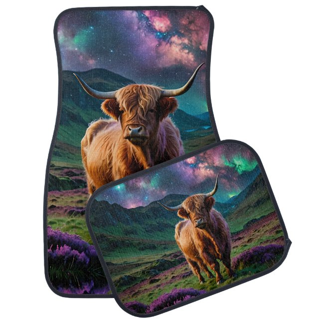 Highland Cow Under The Stars Car Floor Mat (Set)