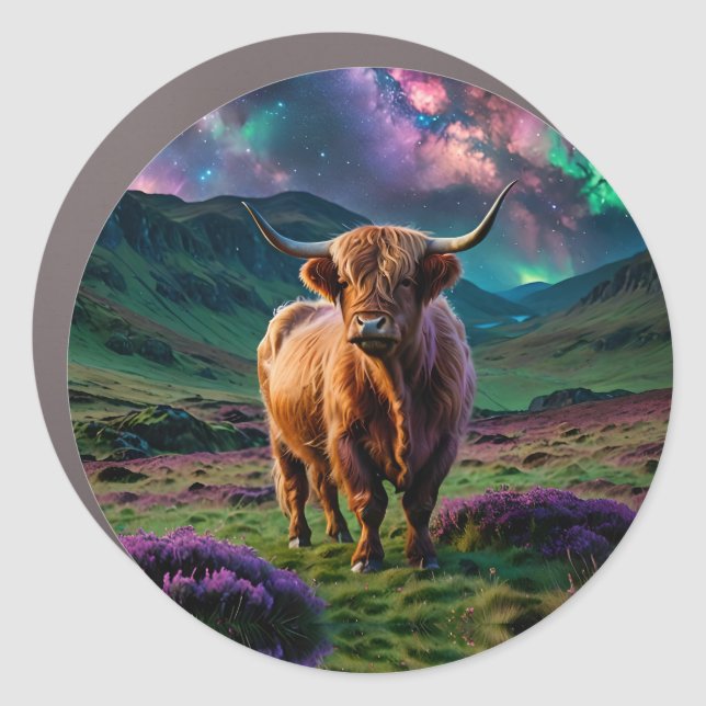 Highland Cow Under The Stars Car Magnet (Front)