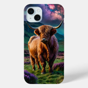 Highland Cow Under The stars iPhone 15 Plus Case