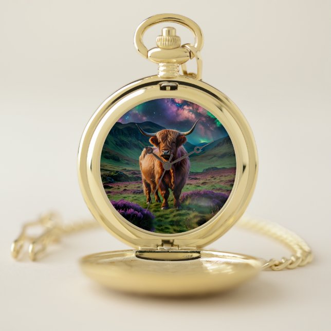 Highland Cow Under The Stars Pocket Watch (Inside)