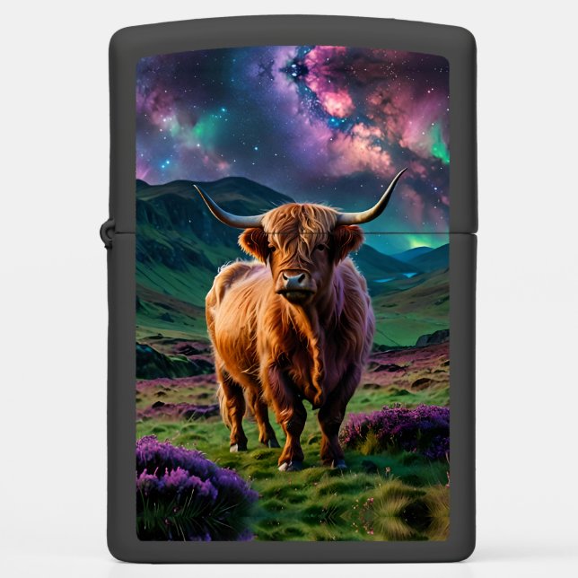Highland Cow Under The stars Zippo Lighter (Front)