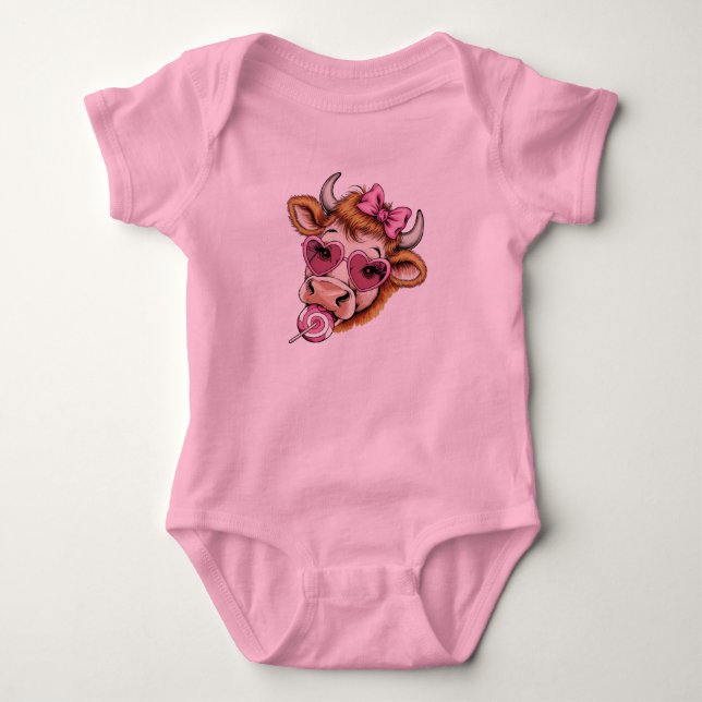 Highland Cow Valentine Coquette Valentine's Day  Baby Bodysuit (Front)
