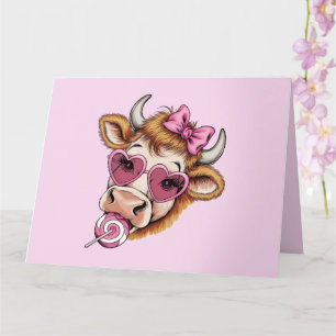 Highland Cow Valentine Coquette Valentine's Day Card