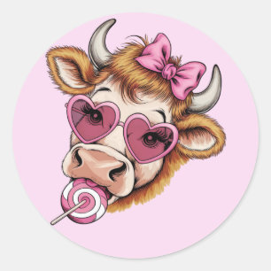 Highland Cow Valentine Coquette Valentine's Day Classic Round Sticker