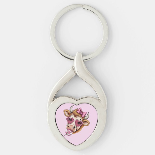 Highland Cow Valentine Coquette Valentine's Day  Keychain (Front)