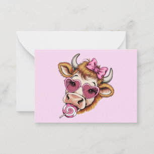 Highland Cow Valentine Coquette Valentine's Day  Note Card