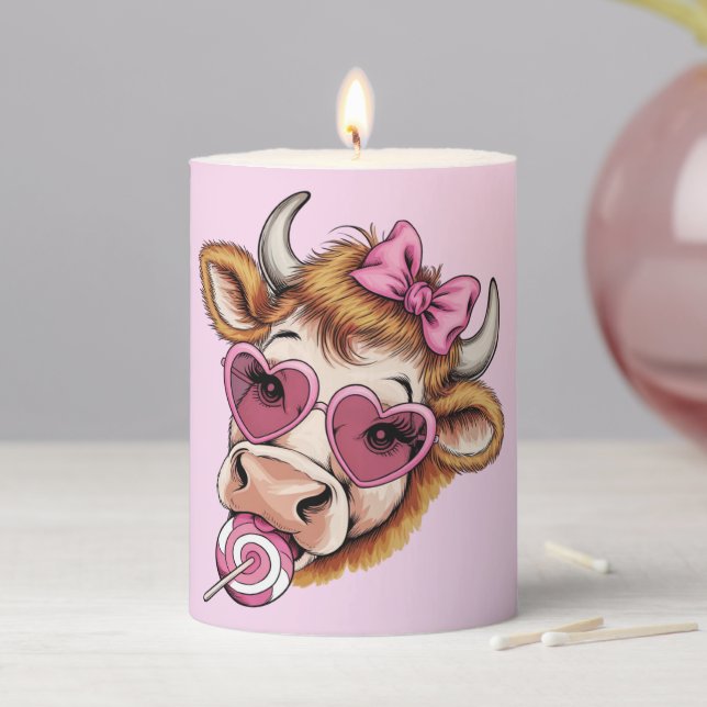 Highland Cow Valentine Coquette Valentine's Day  Pillar Candle (In Situ)