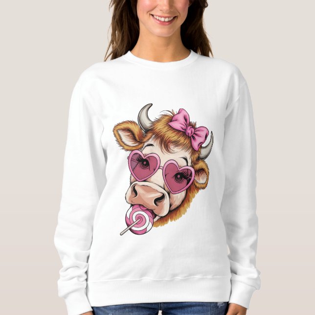 Highland Cow Valentine Coquette Valentine's Day  Sweatshirt (Front)