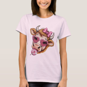 Highland Cow Valentine Coquette Valentine's Day T-Shirt