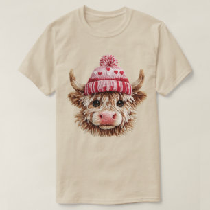 Highland Cow Valentine Cute Love Cow with Hearts T-Shirt