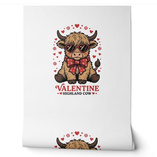 Highland Cow Valentine Cute Vintage Engraving Shir Wallpaper
