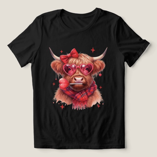 Highland Cow Valentine Mens Womens Valentine Day Tri-Blend Shirt (Design Front)