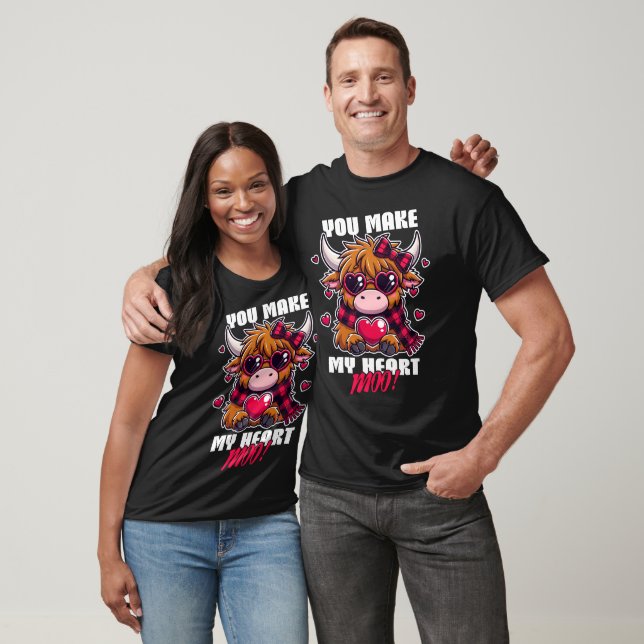 Highland Cow Valentine’s Design – You Make My Hear T-Shirt (Unisex)
