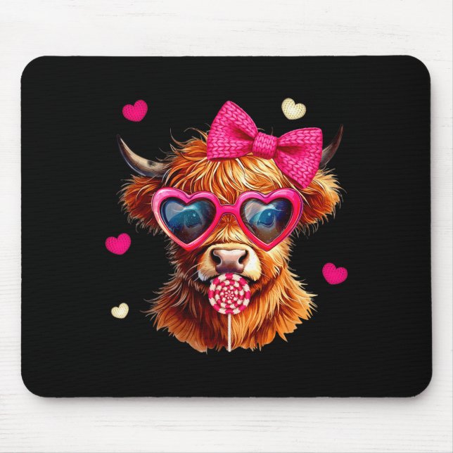 Highland Cow Valentines Day Funny Hearts Valentine Mouse Pad (Front)