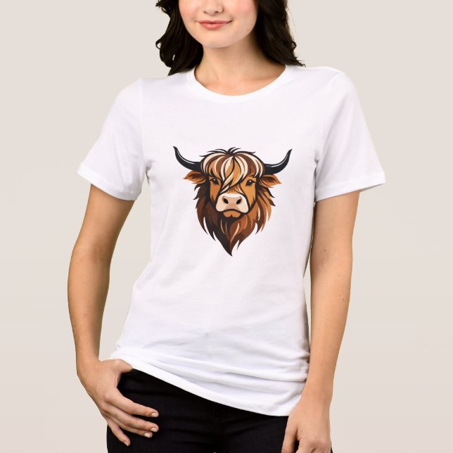 Highland Cow Vector Art Animal Modern Urban City Tri-Blend Shirt (Front)