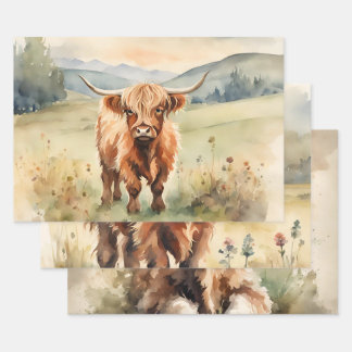 Highland Cow Vintage Decoupage  Wrapping Paper Sheets