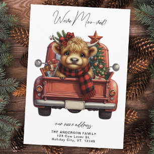 Highland Cow Vintage Red Truck Christmas Moving Announcement