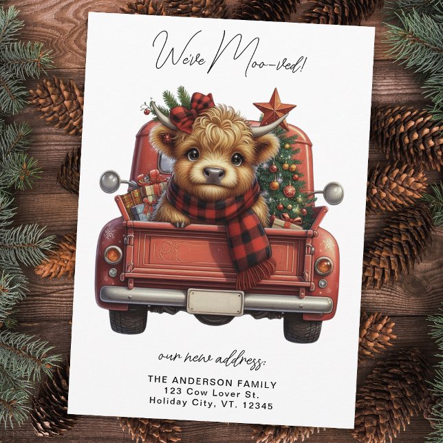 Highland Cow Vintage Red Truck Christmas Moving Announcement (Creator Uploaded)