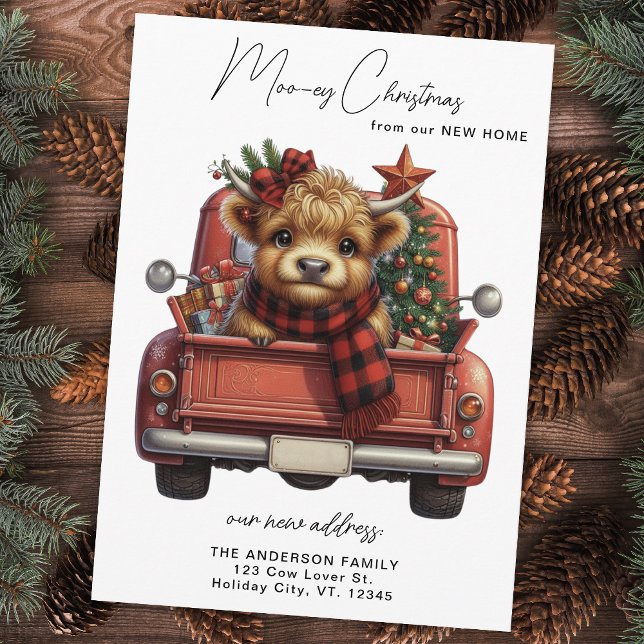 Highland Cow Vintage Red Truck Christmas Moving Holiday Card (Creator Uploaded)