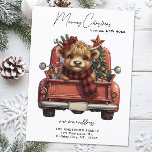 Highland Cow Vintage Red Truck Christmas Moving Holiday Postcard