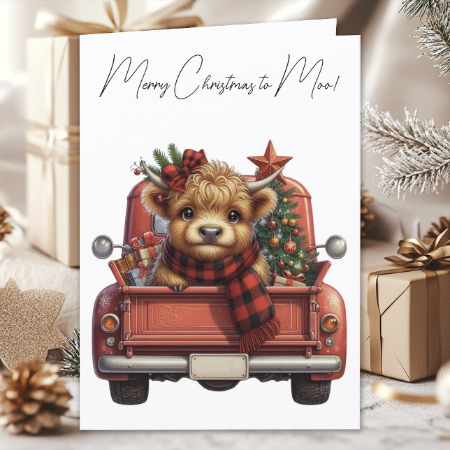 Highland Cow Vintage Red Truck Merry Christmas Holiday Card (Creator Uploaded)