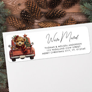 Highland Cow Vintage Red Truck Moving Address Label