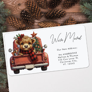 Highland Cow Vintage Red Truck Return Address Label