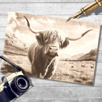 Highland Cow Vintage Sepia Decoupage Paper