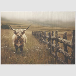 Highland Cow Vintage Sepia Decoupage Tissue Paper