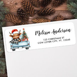 Highland Cow Vintage Truck Holiday Return Address Label