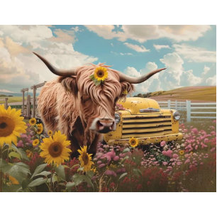 Highland Cow Vintage Truck Sunflowers Decoupage Tissue Paper