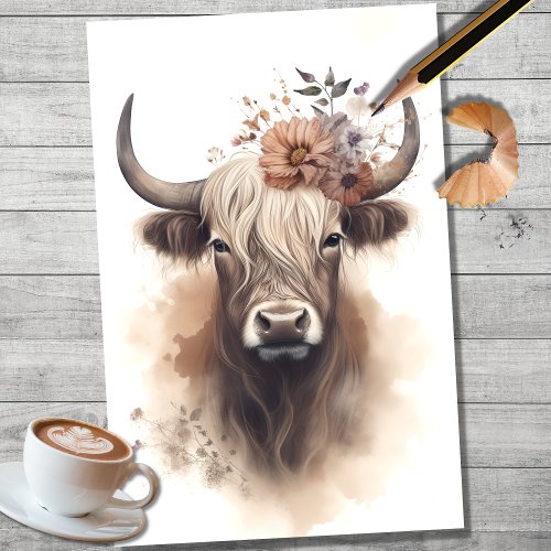 Highland Cow Watercolor 1 Decoupage Paper