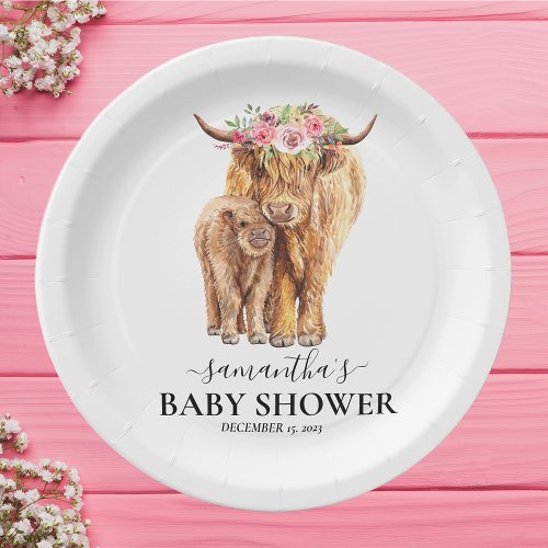 Highland Cow Watercolor Baby Shower Calf  Paper Plates