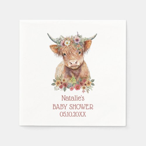 Highland Cow watercolor Baby Shower Cute Design Napkins