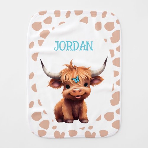 Highland cow watercolor burp cloth