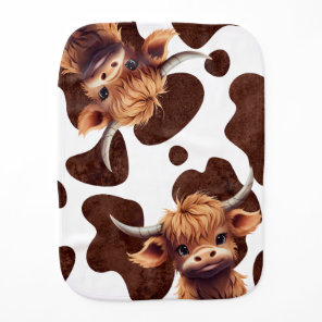 Highland cow watercolor burp cloth
