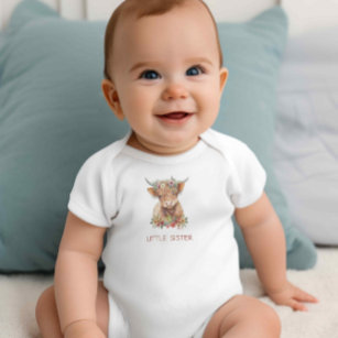 Highland Cow watercolor cute cattle scottish Boho  Baby Bodysuit
