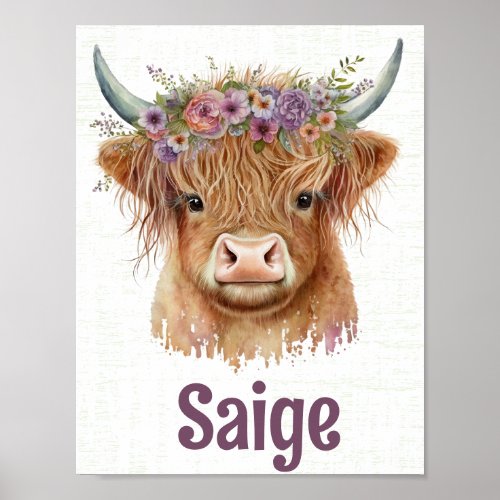 Highland Cow Watercolor Nursery Poster