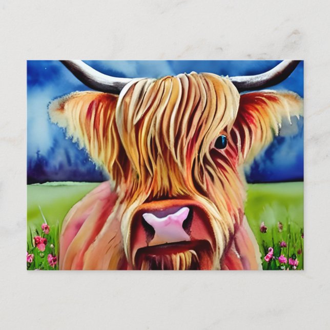 Highland Cow watercolor Postcard (Front)